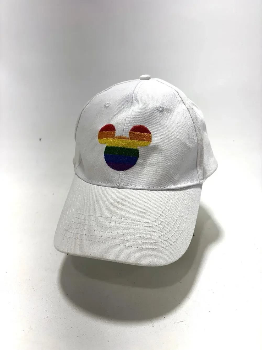 Disney Pride Collection Hat White Snapback Rainbow Mickey Mouse Embroidered